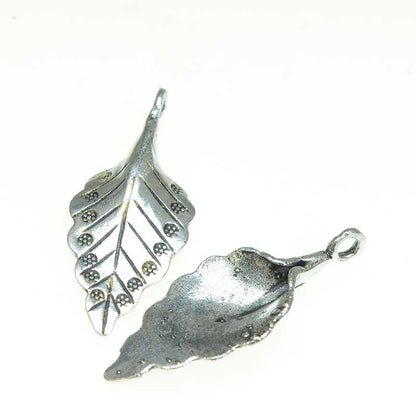 Dotted Leaf Charm Antiqued Silver pair
