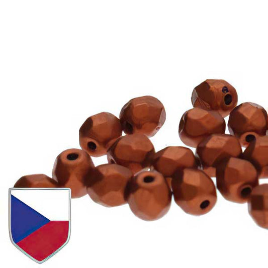 Fire Polish Faceted Round - 4mm - Crystal Bronze Fire Red Czech Shield (Strand)
