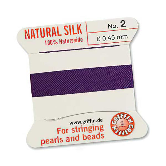 Silk Thread - Size 2 / 0.45mm Griffin Silk Beading Cord / Needle - Amethyst (2 m