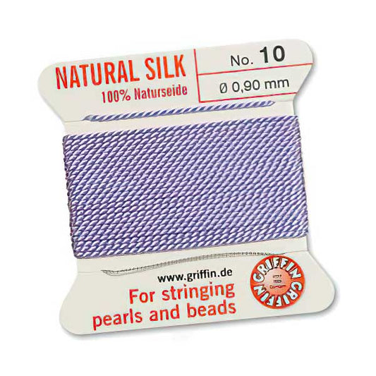 Silk Thread - Size 10 / 0.9mm Griffin Silk Beading Cord / Needle - Lilac (2 m)