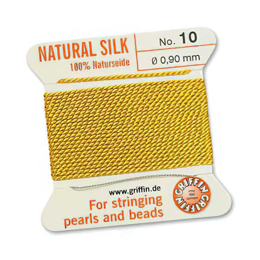 Silk Thread - Size 10 / 0.9mm Griffin Silk Beading Cord / Needle - Yellow (2 m)