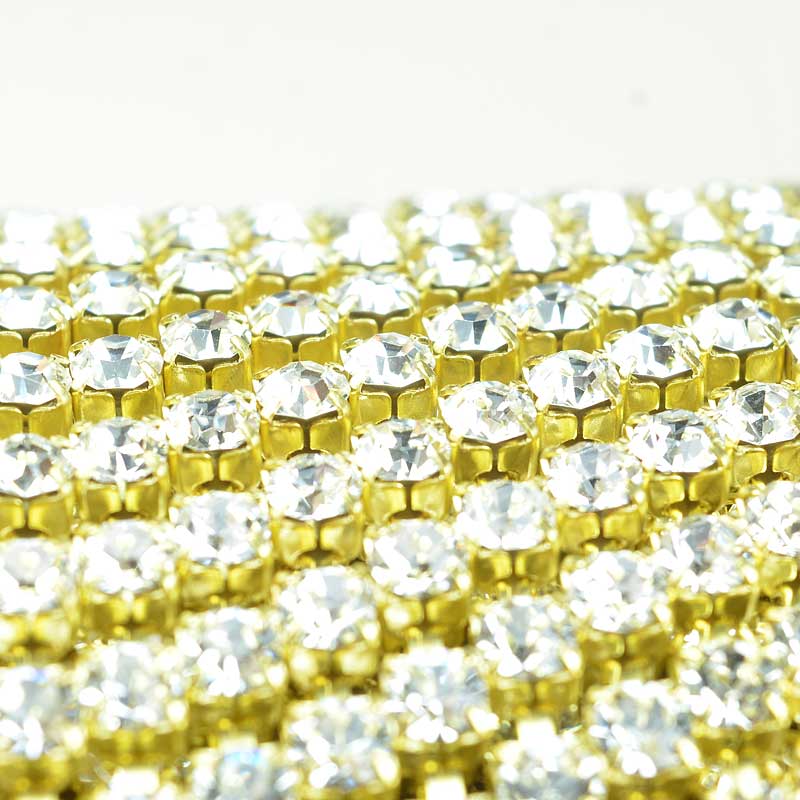 Rhinestone CupChain - 4mm (ss17) Prong Set Rhinestone Chain - Crystal - Gold Pla