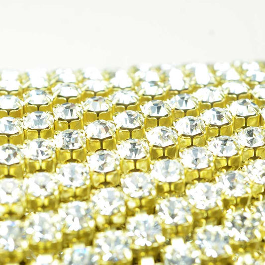 Rhinestone CupChain - 4mm (ss17) Prong Set Rhinestone Chain - Crystal - Gold Pla