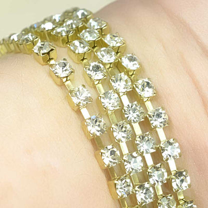Rhinestone CupChain - 4mm (ss17) Prong Set Rhinestone Chain - Crystal - Gold Pla