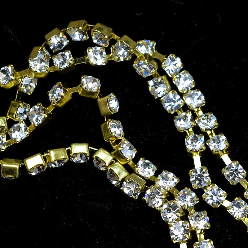 Rhinestone CupChain - 4mm (ss17) Prong Set Rhinestone Chain - Crystal - Gold Pla