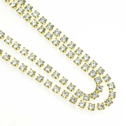 Rhinestone CupChain - 2.3mm (ss8) Prong Set Rhinestone Chain - Crystal - Gold Pl