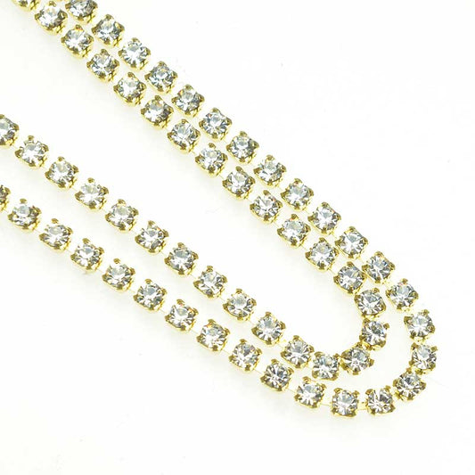 Rhinestone CupChain - 2.3mm (ss8) Prong Set Rhinestone Chain - Crystal - Gold Pl