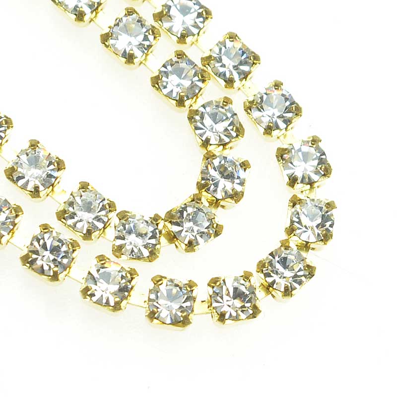 Rhinestone CupChain - 2.3mm (ss8) Prong Set Rhinestone Chain - Crystal - Gold Pl
