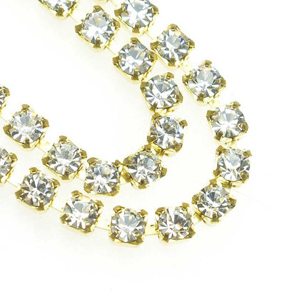 Rhinestone CupChain - 2.3mm (ss8) Prong Set Rhinestone Chain - Crystal - Gold Pl