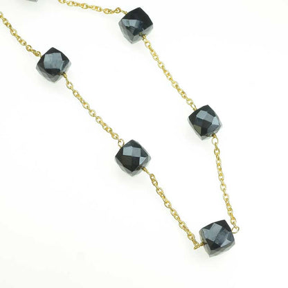 Gemstone Chain -  Faceted Cubes - Onyx - Gold Plated (foot)