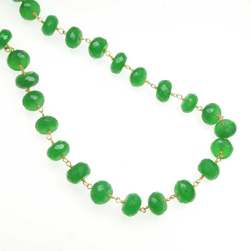 Gemstone Chain -  Faceted Rondelle on Wire Link - Green Onyx - Goldplated (foot)