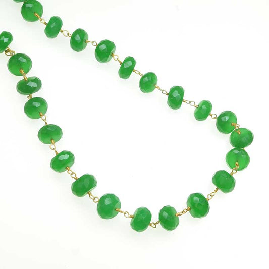 Gemstone Chain -  Faceted Rondelle on Wire Link - Green Onyx - Goldplated (foot)