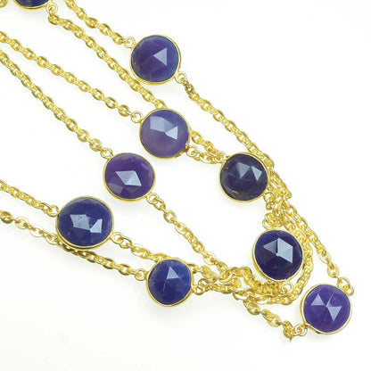 Gemstone Chain -  Mounted Faceted Circles - Lapis - Goldplated (foot)