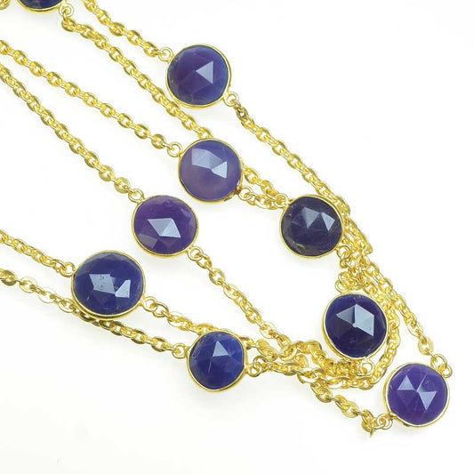 Gemstone Chain -  Mounted Faceted Circles - Lapis - Goldplated (foot)