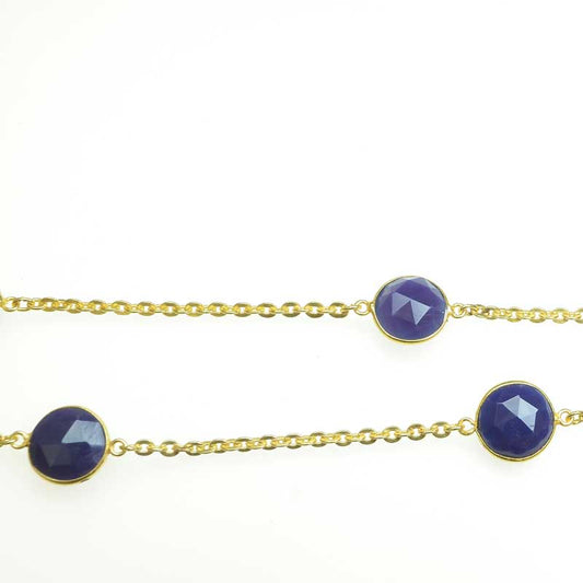 Gemstone Chain -  Mounted Faceted Circles - Lapis - Goldplated (foot)