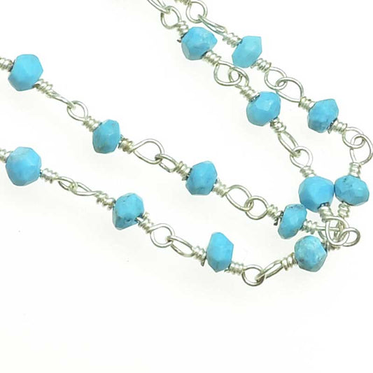 Gemstone Chain -  Faceted Nuggets - Turquoise - Silverplated (foot)