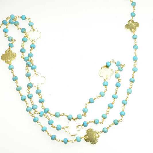 Gemstone Chain -  Faceted Rondelles with Shape - Turquoise - Goldplated (foot)