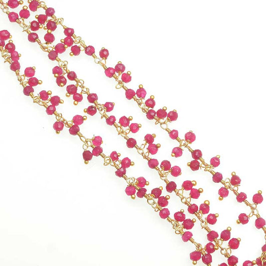 Gemstone Charm Chain -  Faceted Rondelles - Pink Chalcedony - Goldplated (foot)