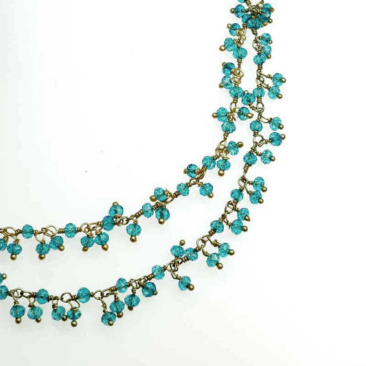 Bead Charm Chain -  Faceted Rounds - Blue Zircon - Goldplated (foot)