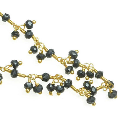 Gemstone Charm Chain -  Faceted Rondelles - Onyx - Goldplated (foot)