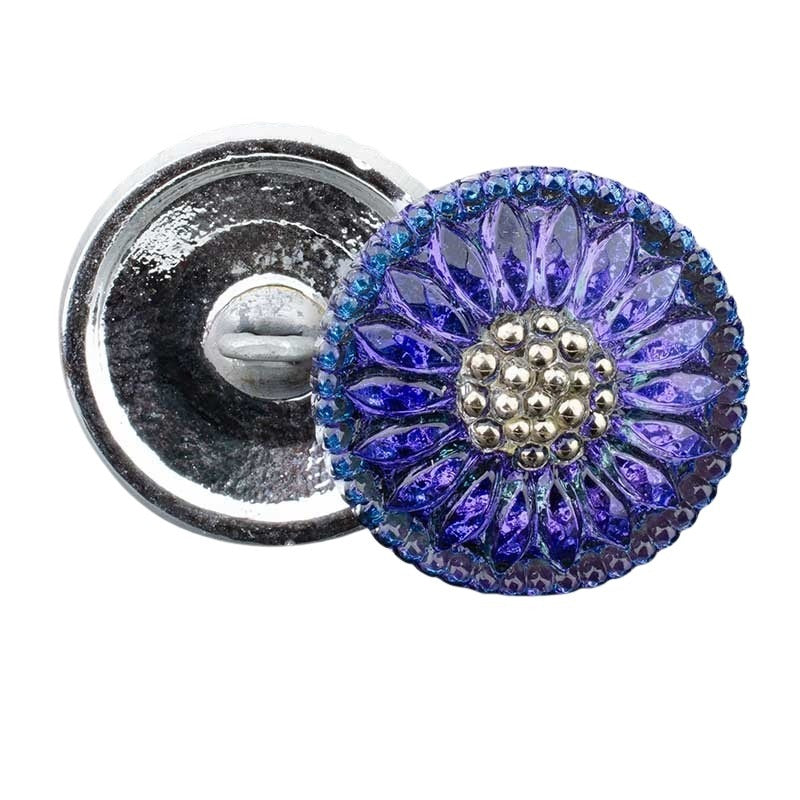 Czech Glass Button - 18mm Glorious Sunflower - Tanza-Nite