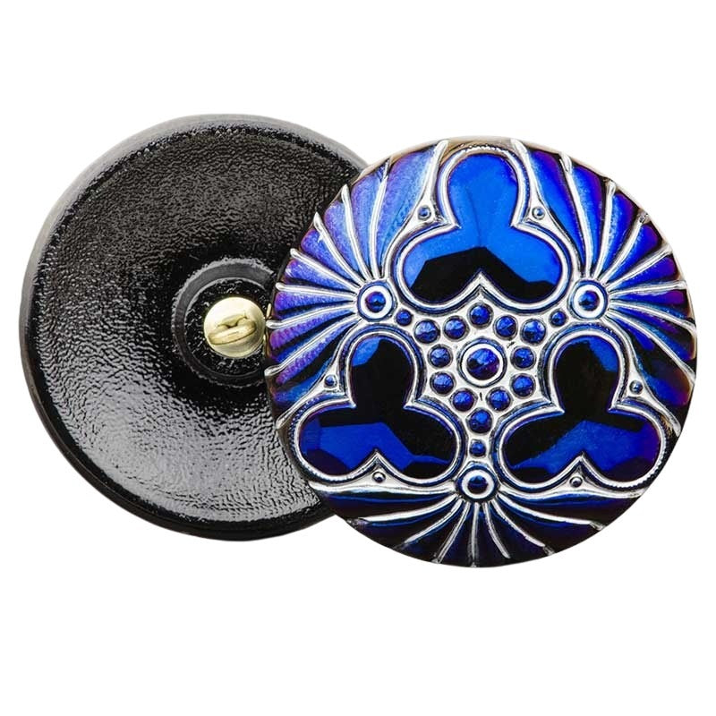 Czech Glass Button - 36mm Triple Clover - Midnight Bluer