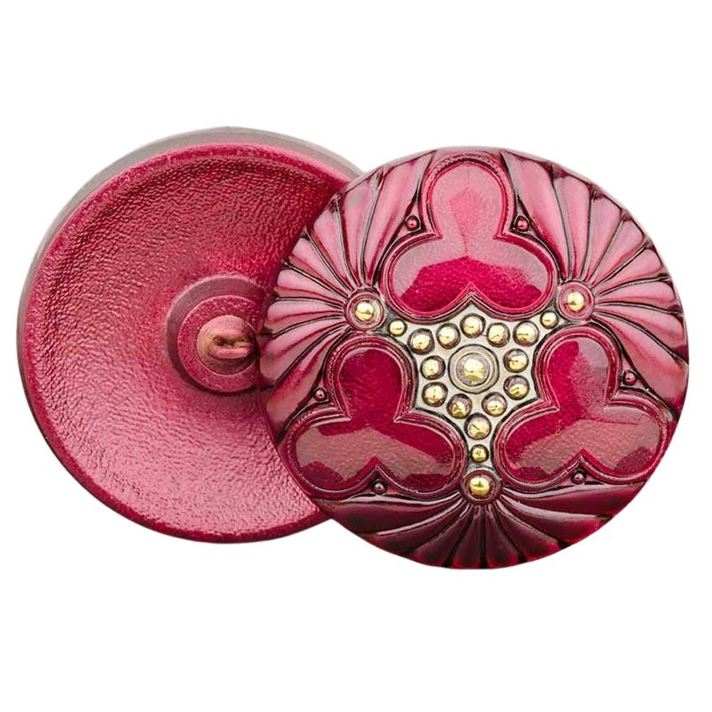 Czech Glass Button - 36mm Triple Clover - Strawberry Fields Forever