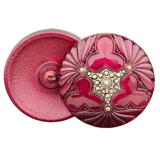 Czech Glass Button - 36mm Triple Clover - Strawberry Fields Forever