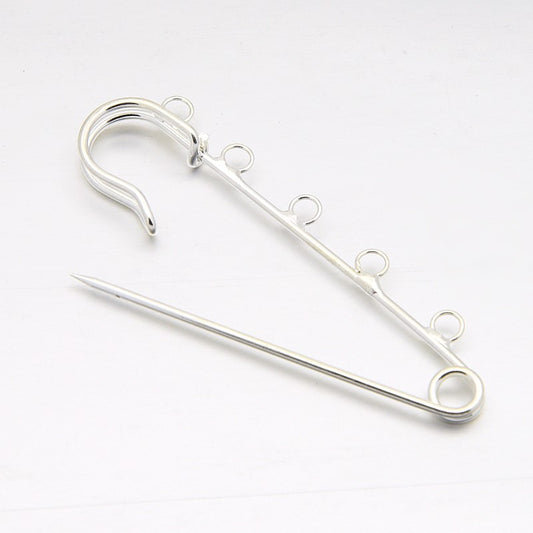 Safety / Kilt Pin with Loops - 3in - Bright Silvertone (2)