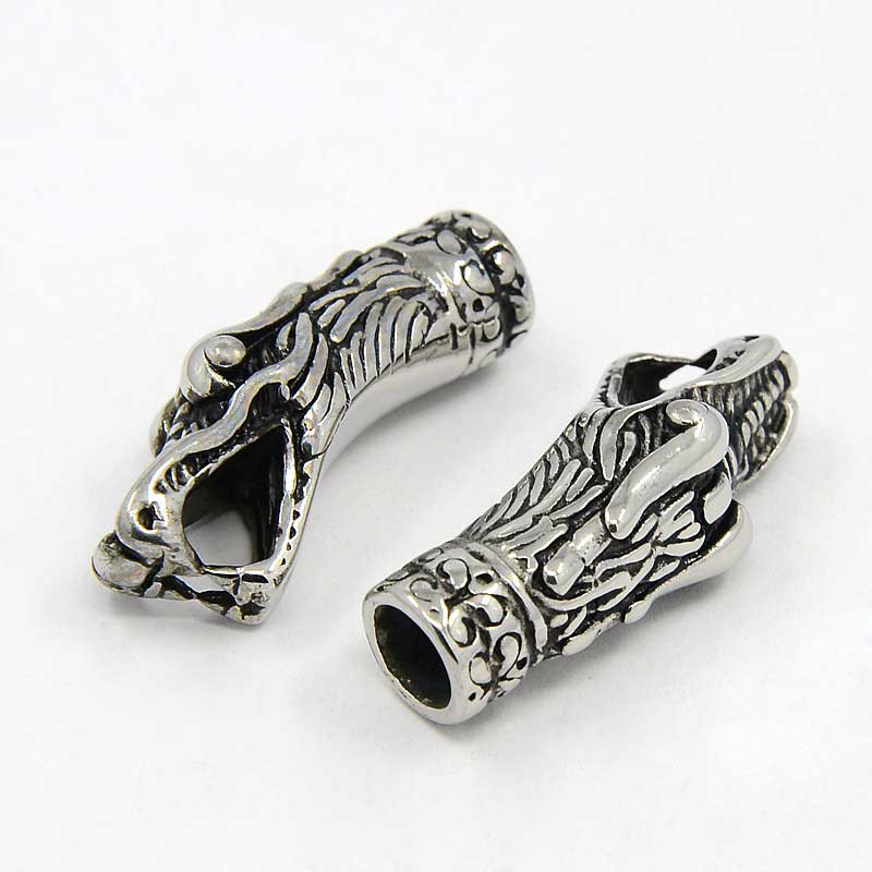 End Cap Asian Serpent Dragon Head - ID 5.5mm - Stainless Steel (Pair)