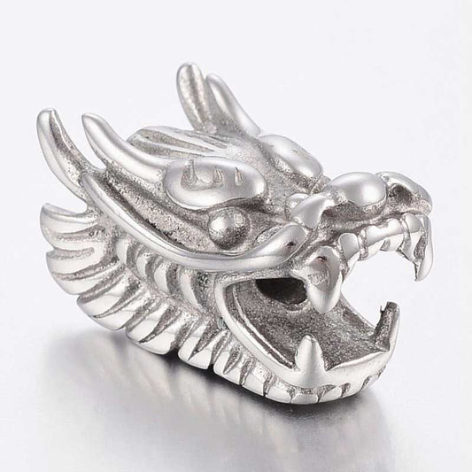 Bead -  Roaring Dragon Head - Stainless Steel (Pair)