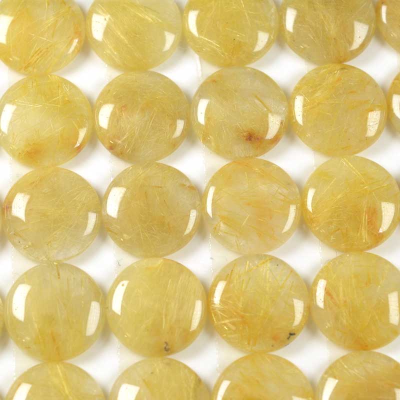 Stone - 10mm Round Cabochon - Gold Rutilated Quartz