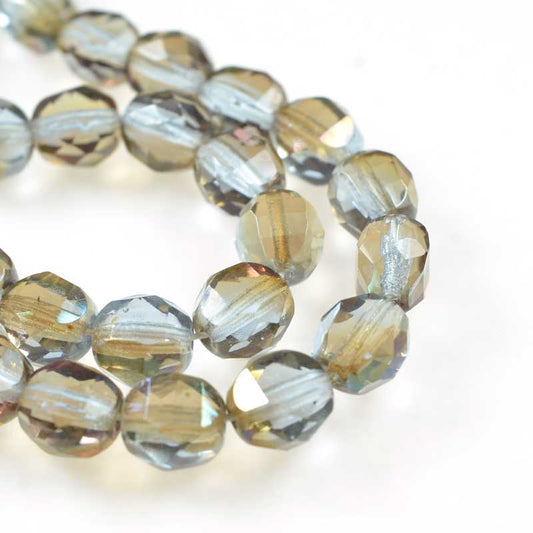 Czech Glass - 8mm TwoWay Fancy Faceted Oval - Light Sapphire Celsian (strand 25)