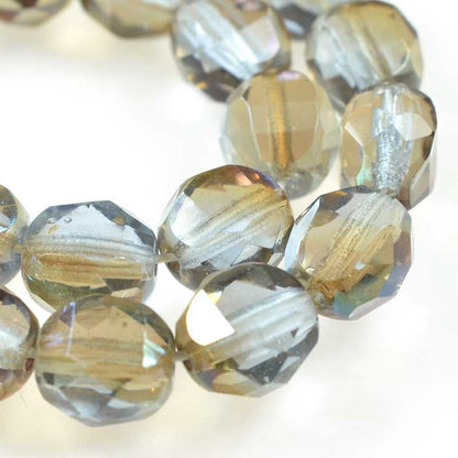 Czech Glass - 8mm TwoWay Fancy Faceted Oval - Light Sapphire Celsian (strand 25)