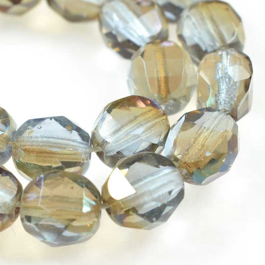 Czech Glass - 8mm TwoWay Fancy Faceted Oval - Light Sapphire Celsian (strand 25)