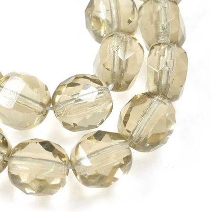 Czech Glass - 8mm TwoWay Fancy Faceted Oval - Light Smokey Topaz (strand 25)