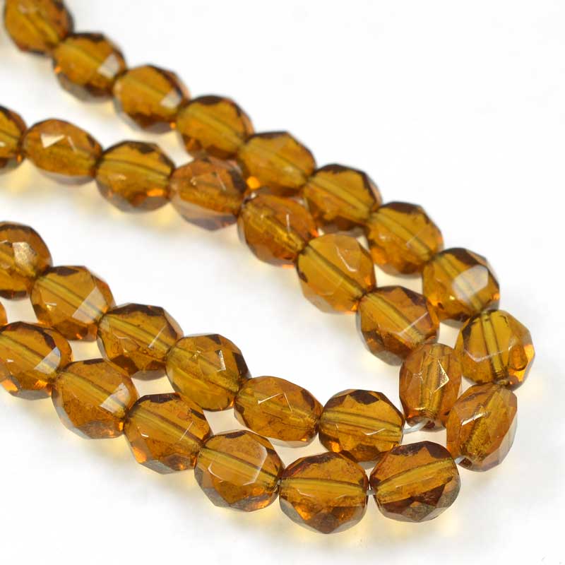 Czech Glass - 8mm TwoWay Fancy Faceted Oval - Topaz Brown Lumi (strand 25)