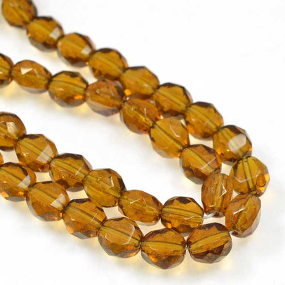 Czech Glass - 8mm TwoWay Fancy Faceted Oval - Topaz Brown Lumi (strand 25)