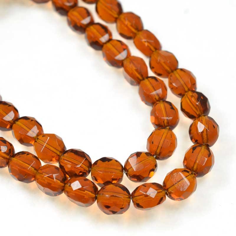 Czech Glass - 8mm TwoWay Fancy Faceted Oval - Dark Topaz (strand 25)