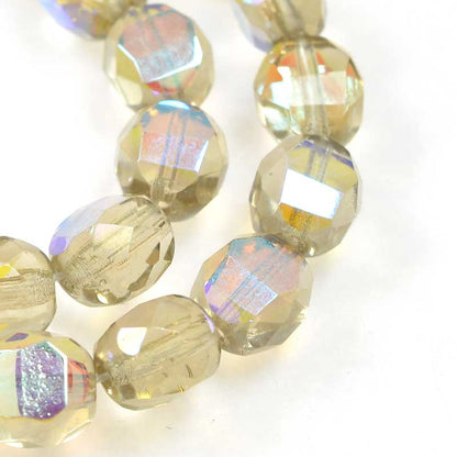 Czech Glass - 8mm TwoWay Fancy Faceted Oval - Light Smoky Topaz AB (strand 25)