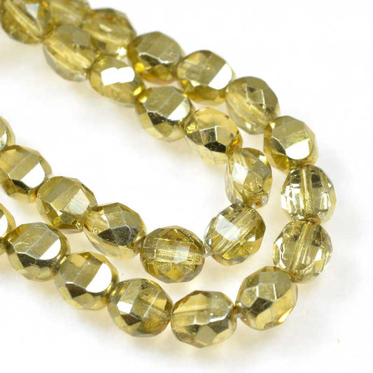Czech Glass - 8mm TwoWay Fancy Faceted Oval - Gold Mirror (strand 25)