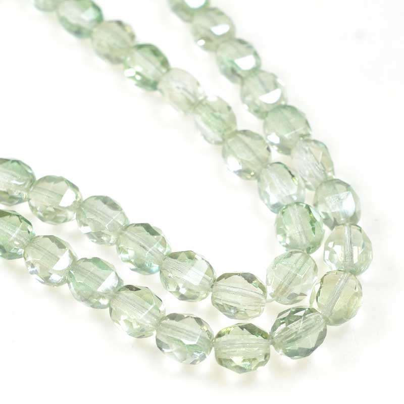 Czech Glass - 8mm TwoWay Fancy Faceted Oval - Half Green Lumi (strand 25)