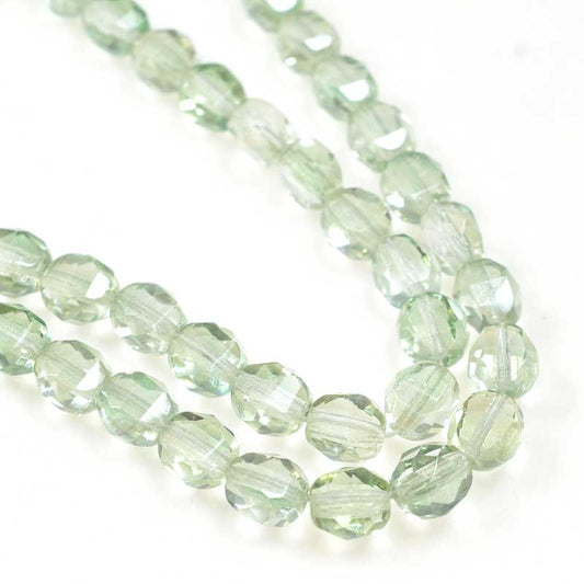 Czech Glass - 8mm TwoWay Fancy Faceted Oval - Half Green Lumi (strand 25)