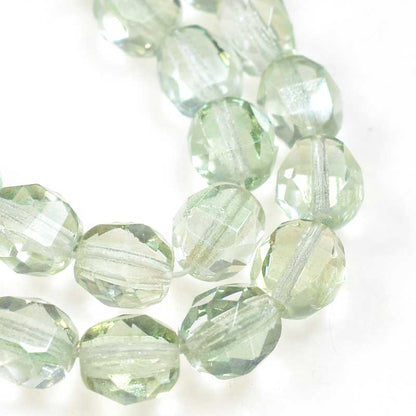 Czech Glass - 8mm TwoWay Fancy Faceted Oval - Half Green Lumi (strand 25)