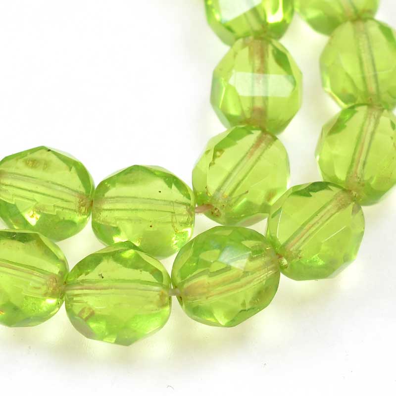 Czech Glass - 8mm TwoWay Fancy Faceted Oval - Peridot Picasso (strand 25)
