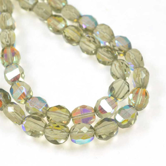 Czech Glass - 8mm TwoWay Fancy Faceted Oval - Black Diamond AB (strand 25)