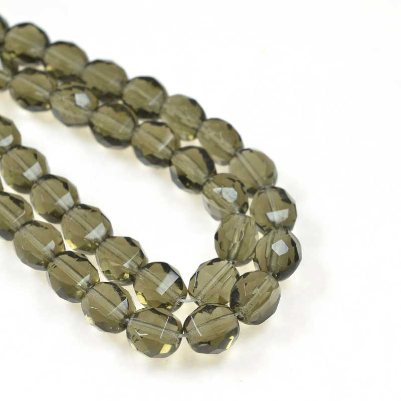 Czech Glass - 8mm TwoWay Fancy Faceted Oval - Black Diamond (strand 25)