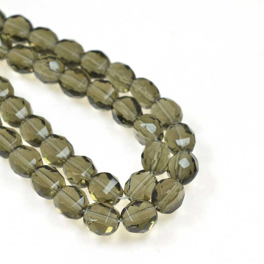Czech Glass - 8mm TwoWay Fancy Faceted Oval - Black Diamond (strand 25)