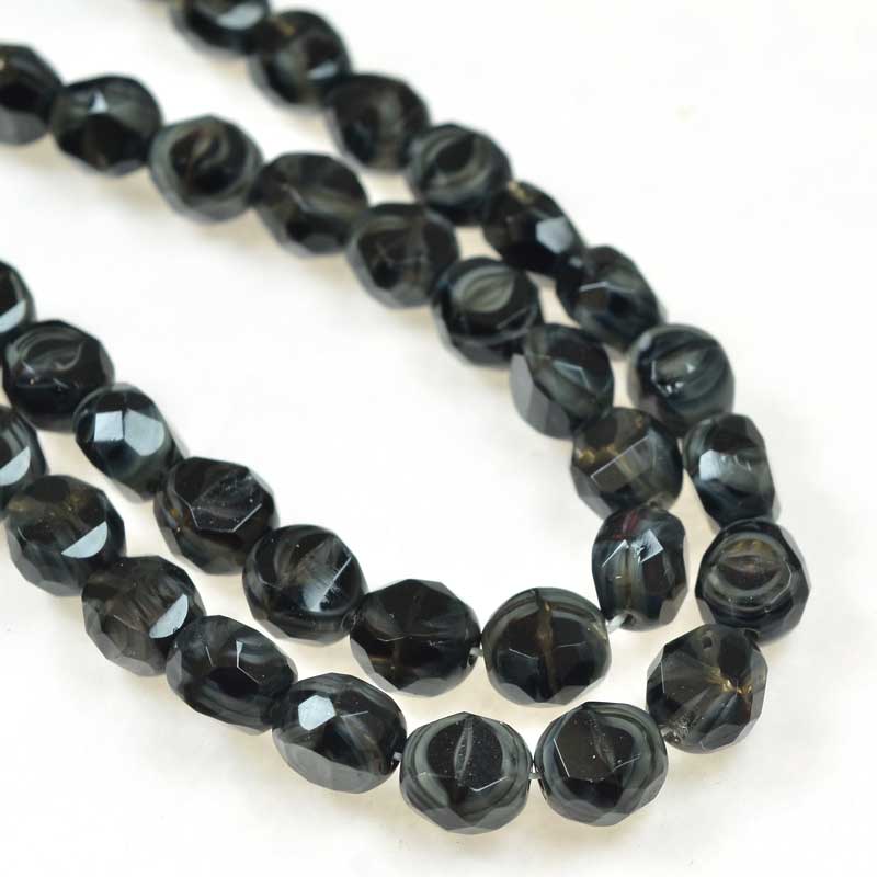 Czech Glass - 8mm TwoWay Fancy Faceted Oval - Grey Givre (strand 25)