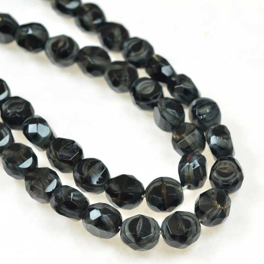Czech Glass - 8mm TwoWay Fancy Faceted Oval - Grey Givre (strand 25)